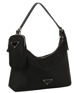 Nylon Triangle Plaque 2-in-1 Shoulder Bag MEV-0014-M BLACK